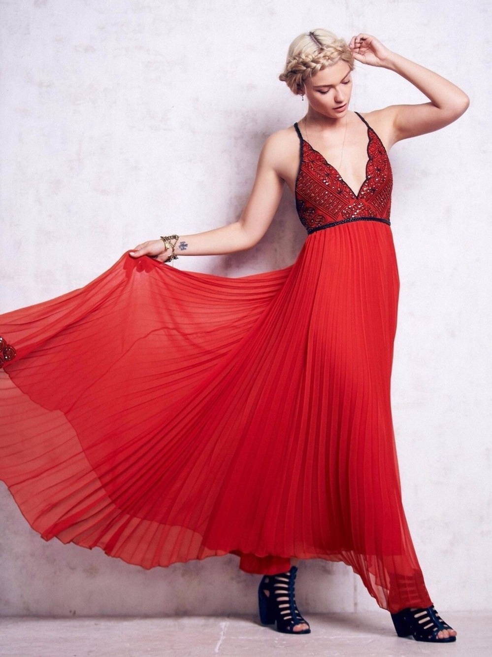 EUC Free People Belle of The Ball Red Chiffon Dress size 2 / Small
